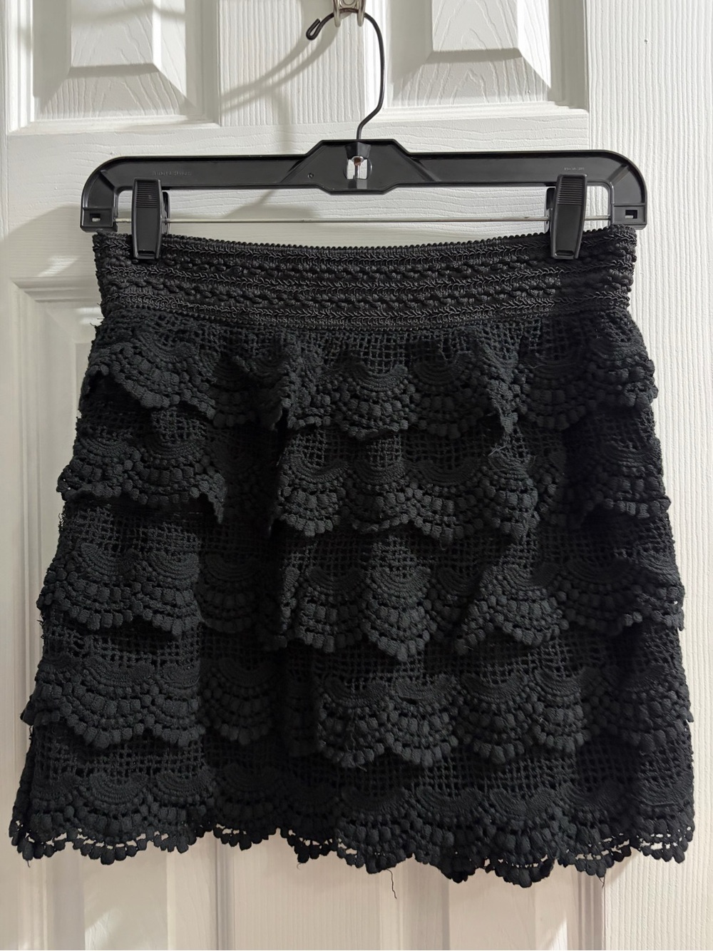 Justify Black Crochet Tiered Mini Skirt